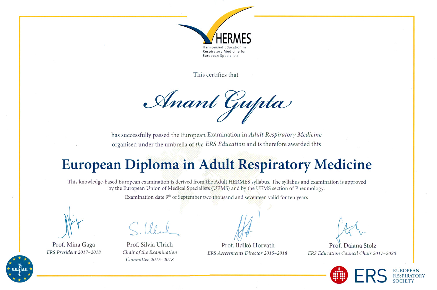 European Diploma in Adult Respiratory Medicine